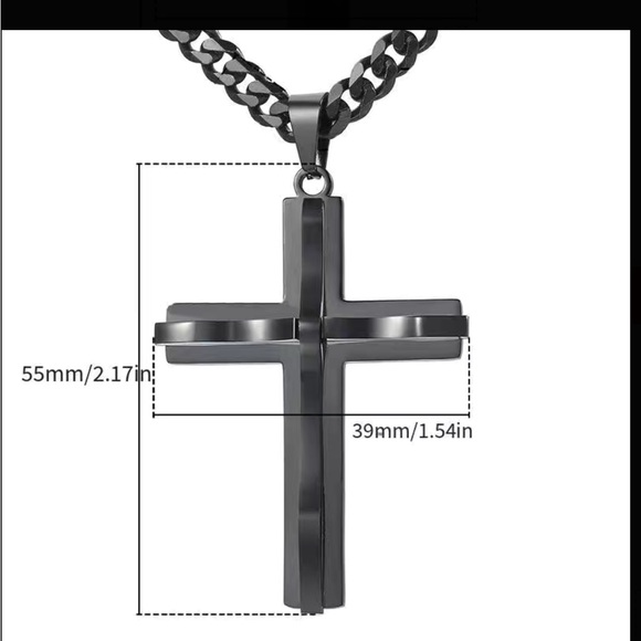 Silver Large Unisex Cross Necklace with Thick Chain - Picture 4 of 4